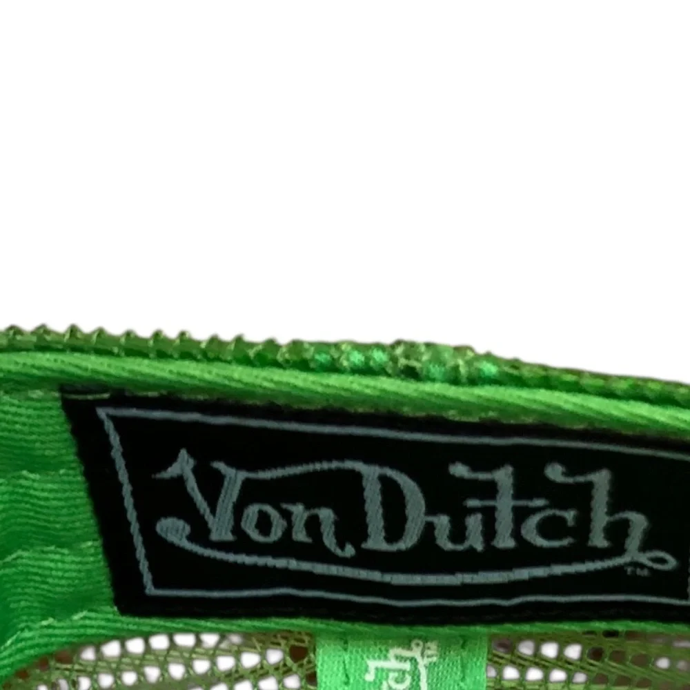 Von Dutch Green Trucker Hat Mesh Snapback Cap Y2K Streetwear Adjustable Logo